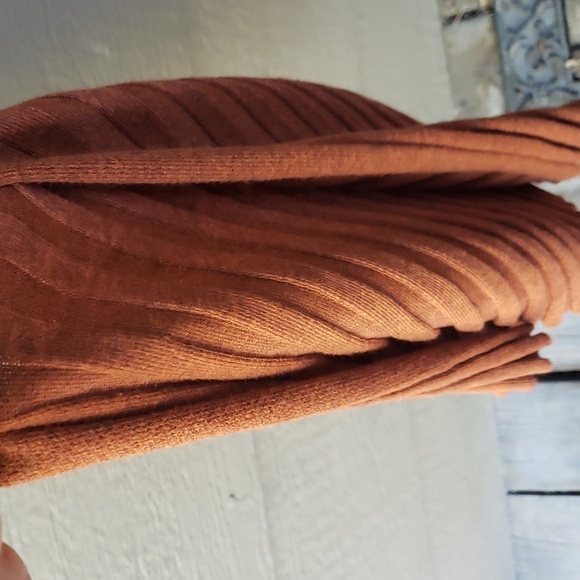 Asos Rust Brown Ribbed Long Sleeve Shift Dress 2 - Picture 9 of 11